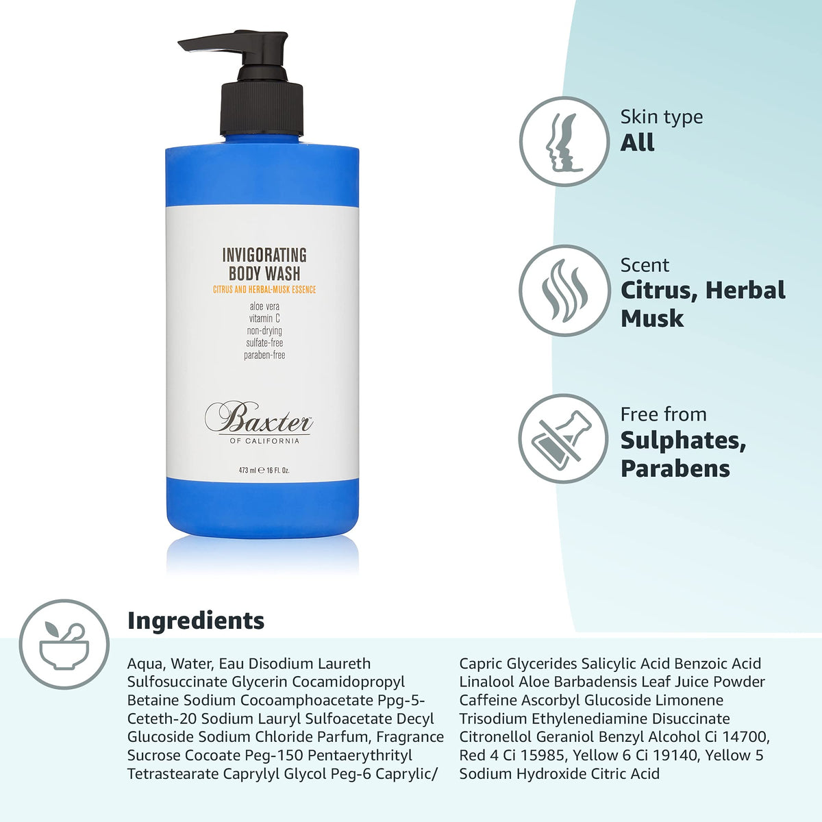 Baxter Of California Invigorating Body Wash, Citrus & Herbal Musk, 16 Oz