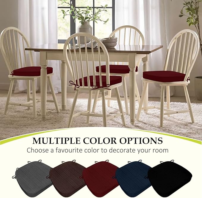 Chair Cushions for Dining Chairs, Indoor Chair Cushions with Ties,Waterproof Chair Pads Set of 4, Burgundy, 17x16x2.5 Inch