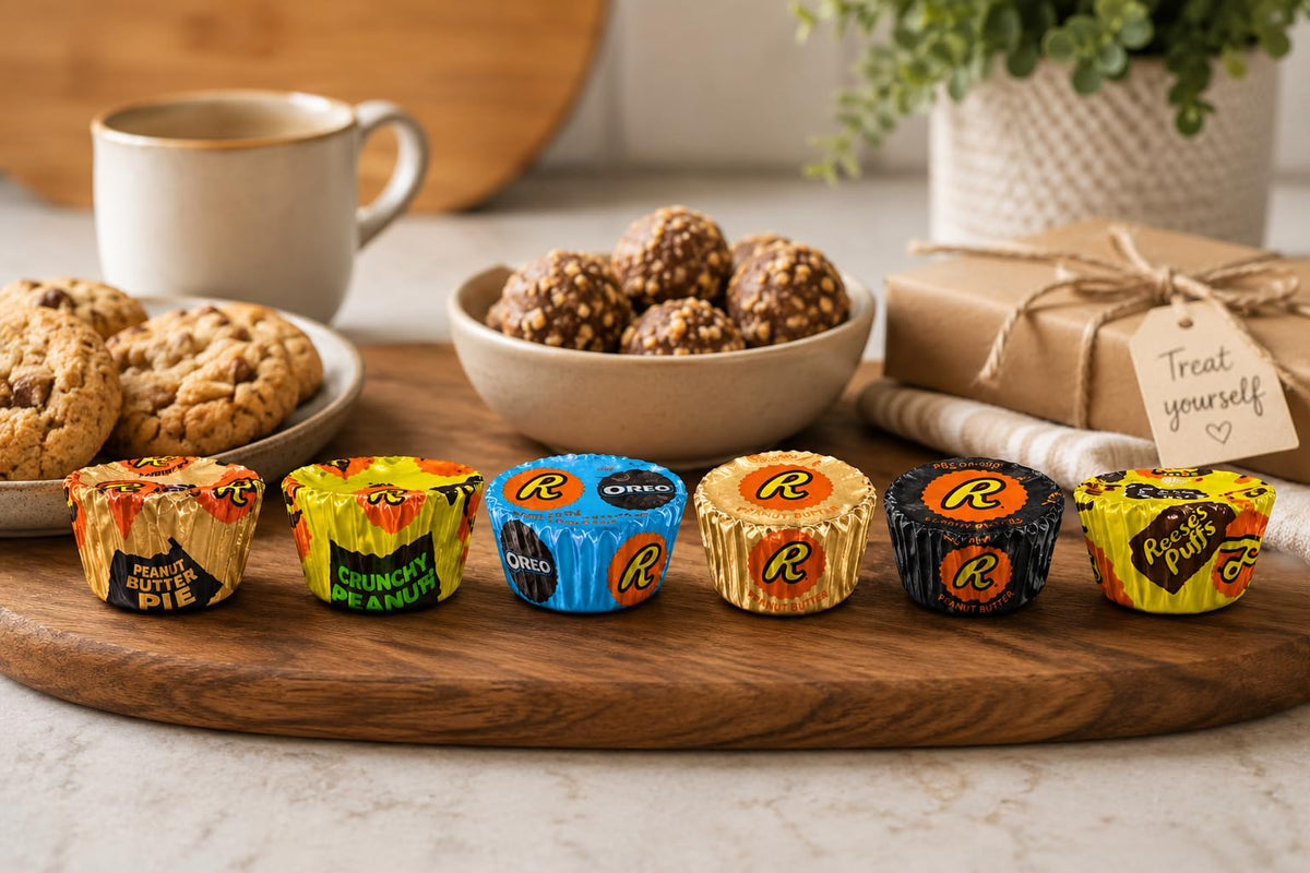Resse's Peanut Butter Cups Assorted Variety Pack, 2 lb Bulk Candy Mix - Milk Chocolate, Dark Chocolate, Oreio, Crunchy Peanut & Peanut Butter Pie Cups