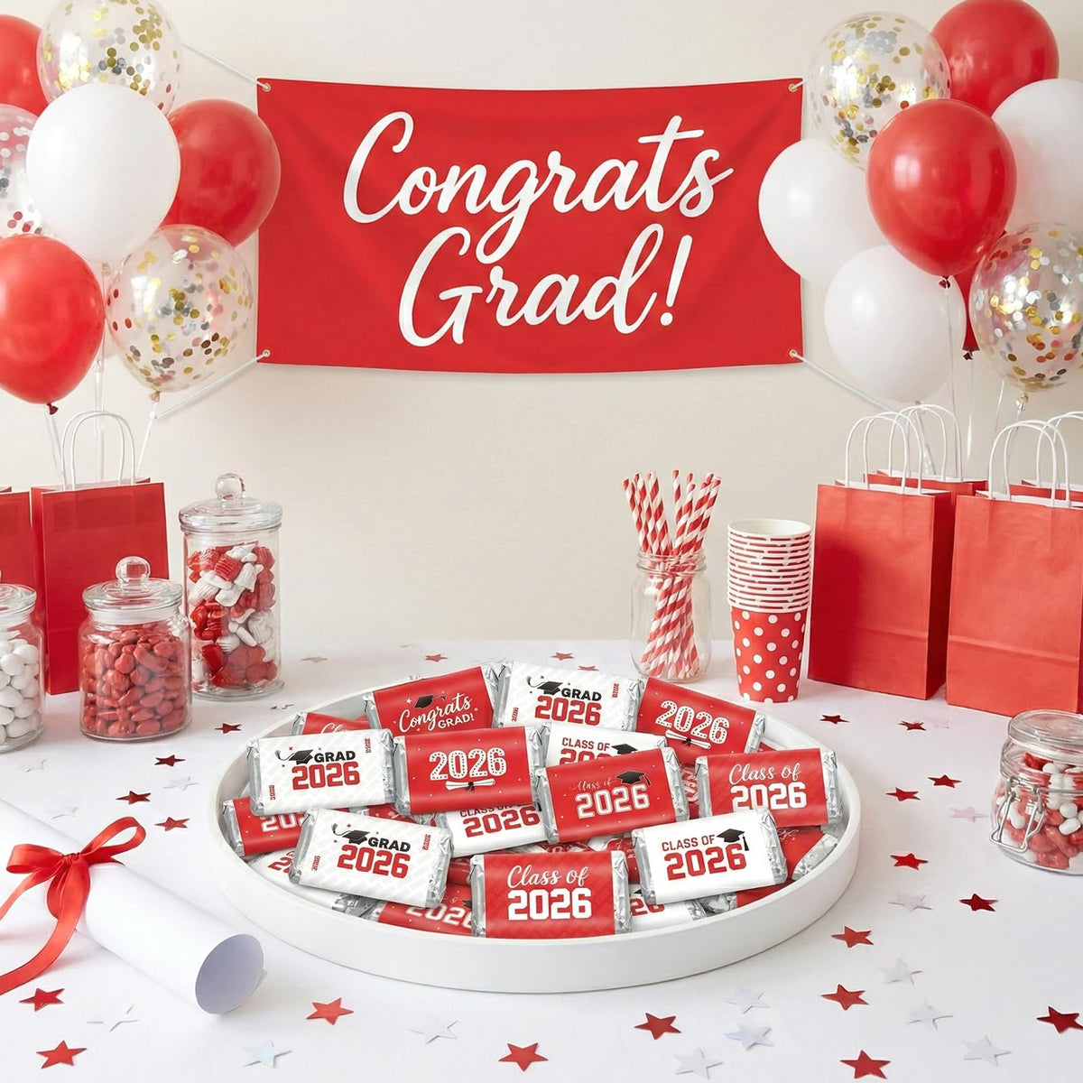Anwyll 120Pcs Graduation Party Favor Decoration Stickers 2026 Grad Mini Candy Chocolate Bar Wrapper Label Sticker Self Adhesive Congrats Graduation