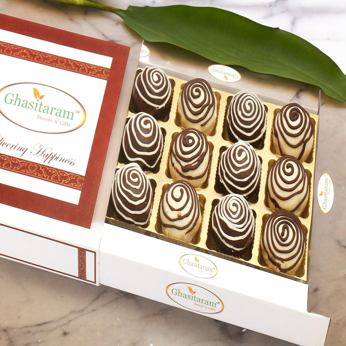 Ghasitaram Gifts Diwali Gifts Sweets - Chocolate Galaxy Cashew Laddoos in White Box