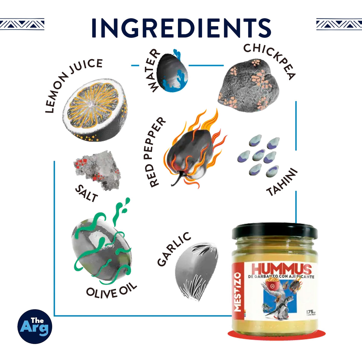 THEARG THE ARG | Chickpeas Hummus with Red Pepper | Dip your Chips Crackers Bread and More | Healthy Snacks 100% Natural | 175g