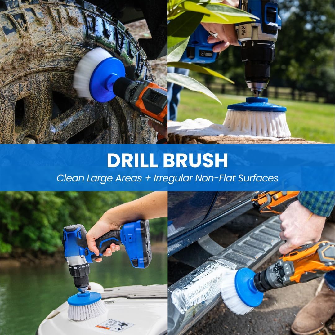 9 Pack Multi-Purpose Home Cleaning Accessory Drill Kit, Bathroom Scrub Pads, Extended Reach Round Brush Attachment Set