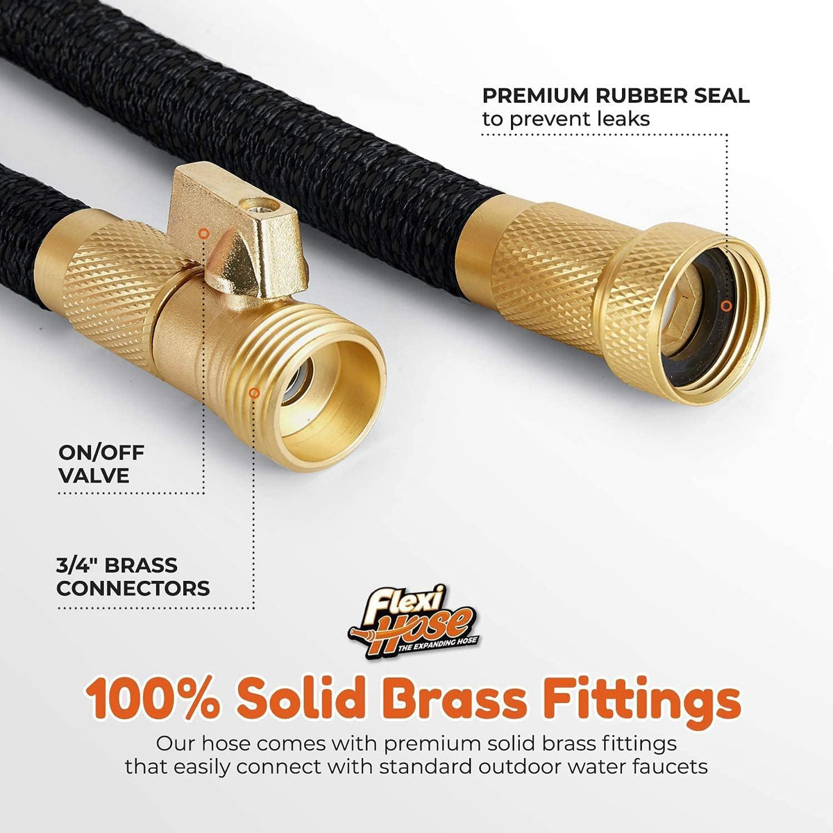 Flexi Hose with 8 Function Nozzle, 150FT - Lightweight Expandable Garden Hose, No-Kink Flexibility, 3/4 Inch Solid Brass Fittings and Double Latex Core