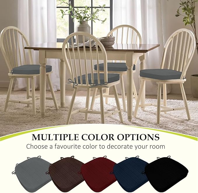 Chair Cushions for Dining Chairs, Indoor Chair Cushions with Ties,Waterproof Chair Pads Set of 6, Dark Grey, 17x16x2.5 Inch