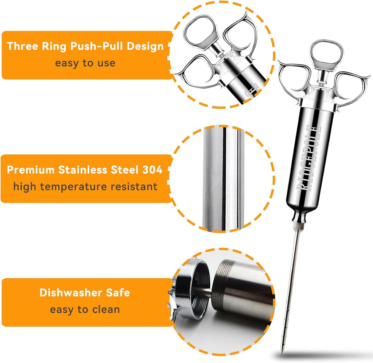 Meat Injector, Marinade Injector with 3 Marinade Needles,Seasoning Injector, Turkey Injector Syringe,2-OZ Large Capacity, All Stainless Steel 2024 UPDATE