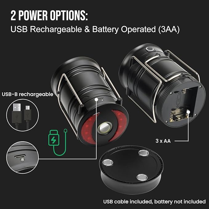Lichamp 4 Pack Camping Lanterns Rechargeable and Battery Powered, Dual Power Source and 4 Mode Lantern Flashlight COB Camp Light for Power Outages, Camping Supplies and Home Hurricane Supplies, E4BK