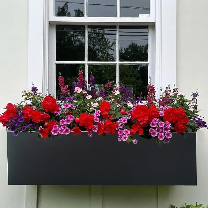 2 Pack Metal Railing Planter Box, 30 Inch Balcony Planters with Adjustable Brackets, Large Hanging Planters for Outdoor Fence Deck