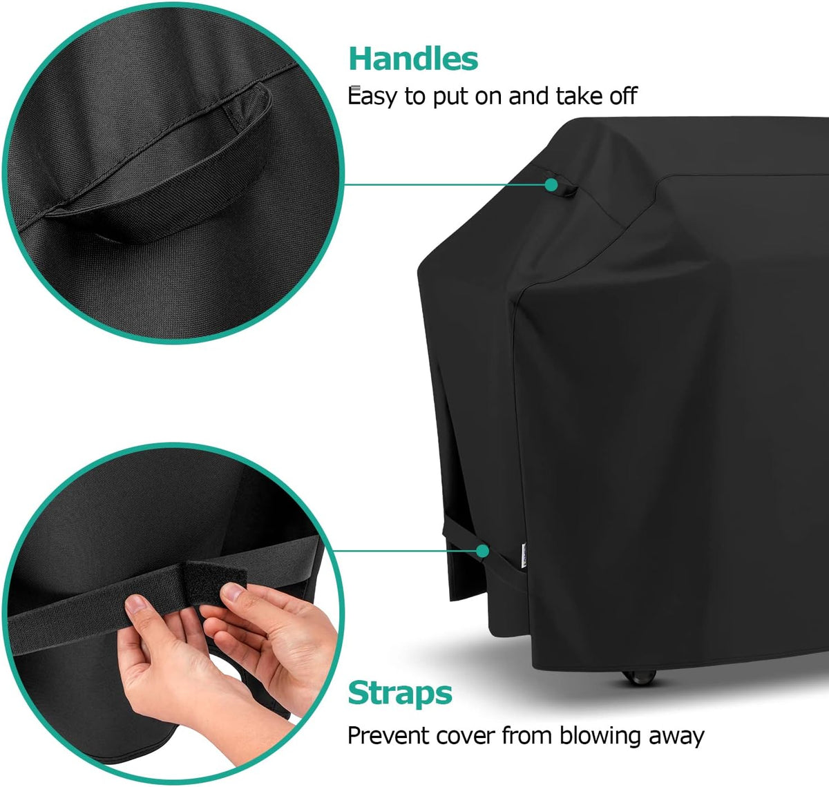 SunPatio Grill Cover 50 Inch, Outdoor Heavy Duty Waterproof Barbecue Gas Cover, UV & Fade Resistant, All Weather Protection Compatible for Weber CharBroil Kenmore Nexgrill Grills and More, Black