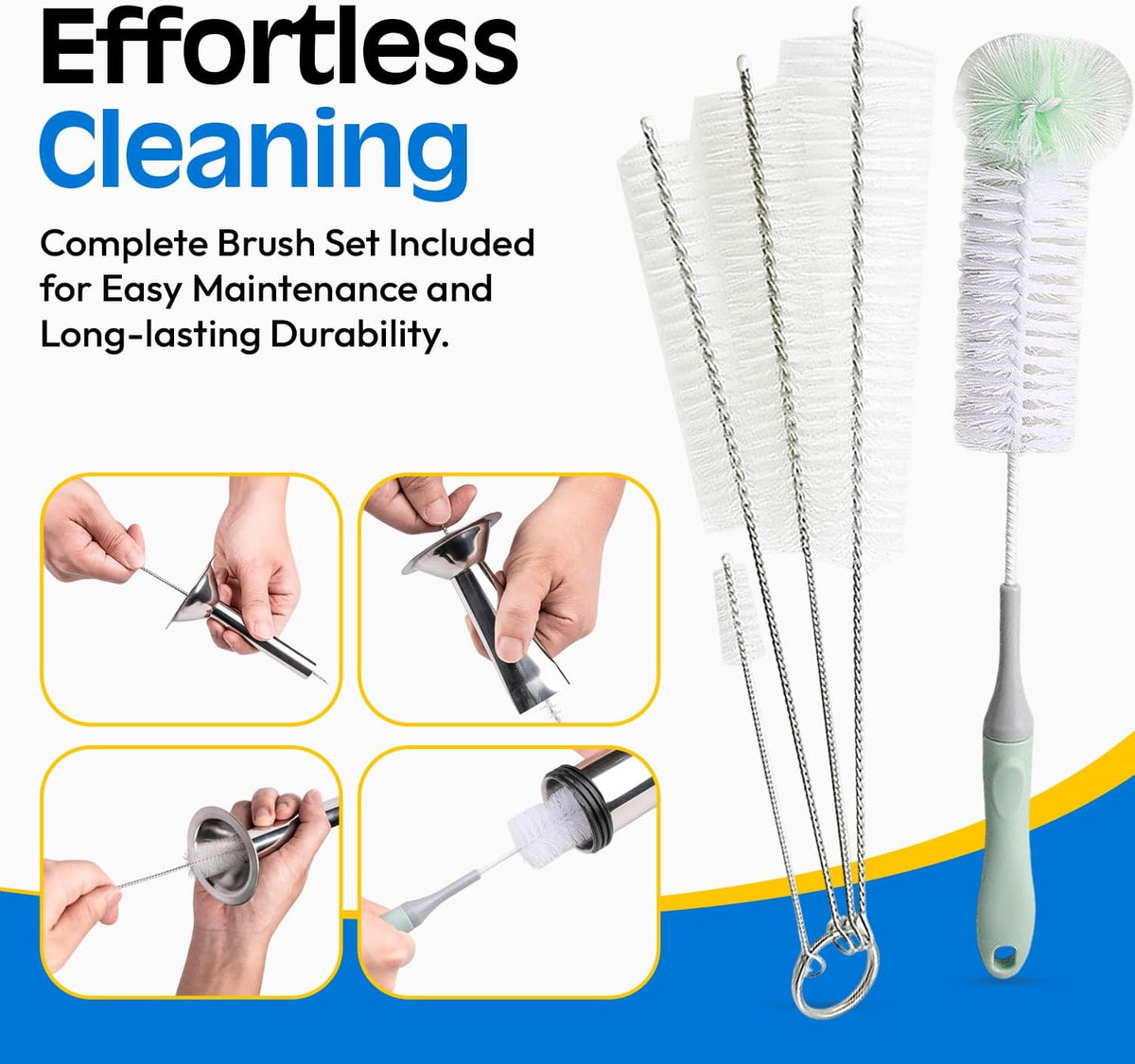 Professional Jerky Gun Kit – Stainless Steel Beef Meat Maker Machine with 5 Nozzles, 1 Meat Pusher, 5 Cleaning Brushes (2 Sets), Sausage Shooter Accessories & Bonus Pair of Gloves