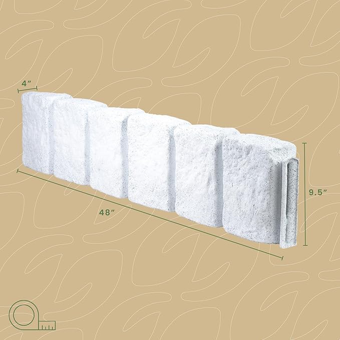 Beuta Landscape Edging | Garden Edging Border | Faux Stone Block XL for Lawn Edging, Flower Beds & Yard Edging – 10 Pack | Each Section Has 6 Blocks 48" L x 4" W x 9.5" H | 30 Spikes | Limewash