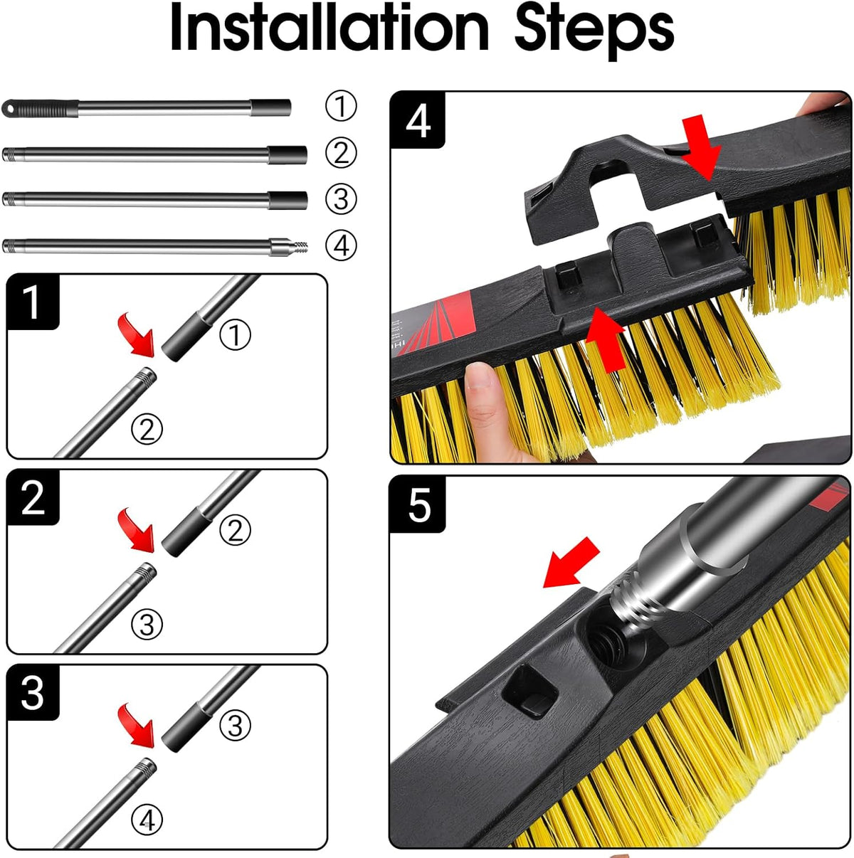 24" Push Broom Outdoor Heavy Duty,Masthome Industrial Brooms with 55" Long Handle and Stiff Bristles,Outdoor Broom Heavy Duty,Commercial for Garage Yard Patio Warehouse Concrete Floor Cleaning