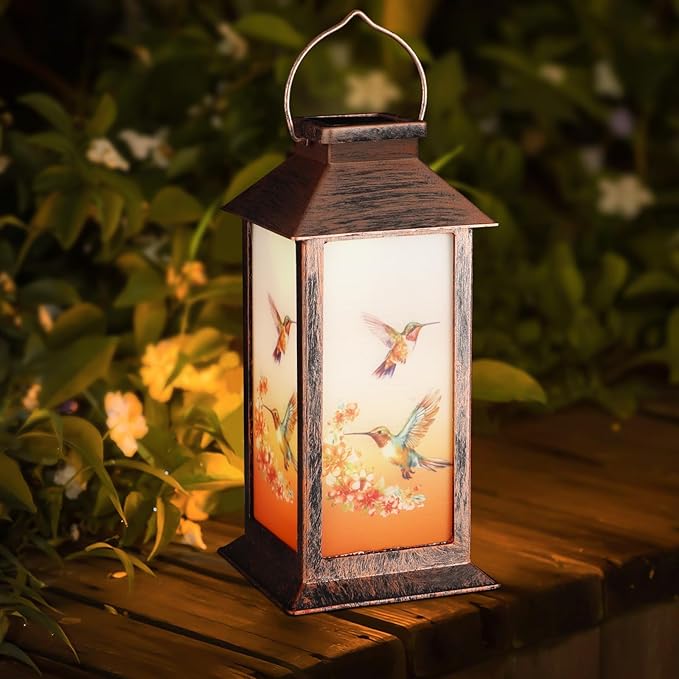 Solar Lantern Outdoor Waterproof Hummingbird Garden Decor Birthday Gifts for Women Mom and Grandma Solar LED Plastic Decorative Hanging Light for Yard(Hummingbird )