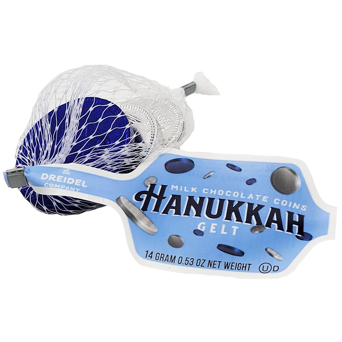 The Dreidel Company 80 Mesh Bags of Original Hanukkah Chocolate Gelt Blue & Silver Coins, Made with Premium Belgian Milk Chocolate, Gluten Free