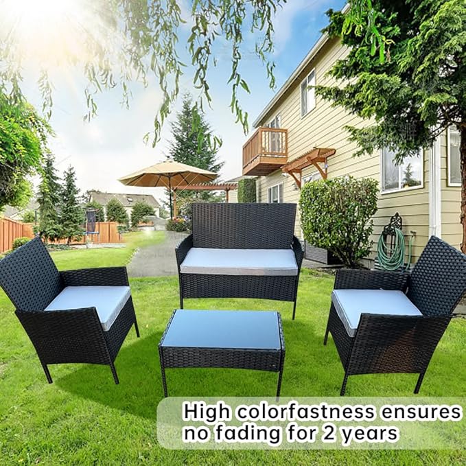 3-Pack Outdoor Patio Furniture Replacement Cushions Set–High-Elastic Sponge Cushions Fit 4-Piece Wicker Rattan Sofa, Loveseat & Chairs, 36x18x2 & 18x18x2, Waterproof, Fade-Resistant (Light gray)