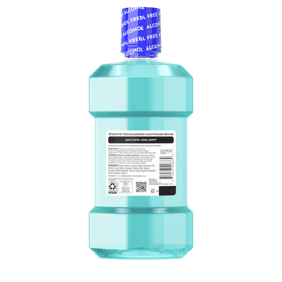 Listerine Cool Mint Alcohol Free Mouthwash, Mild Mint, 33.8 fl. oz/1 L
