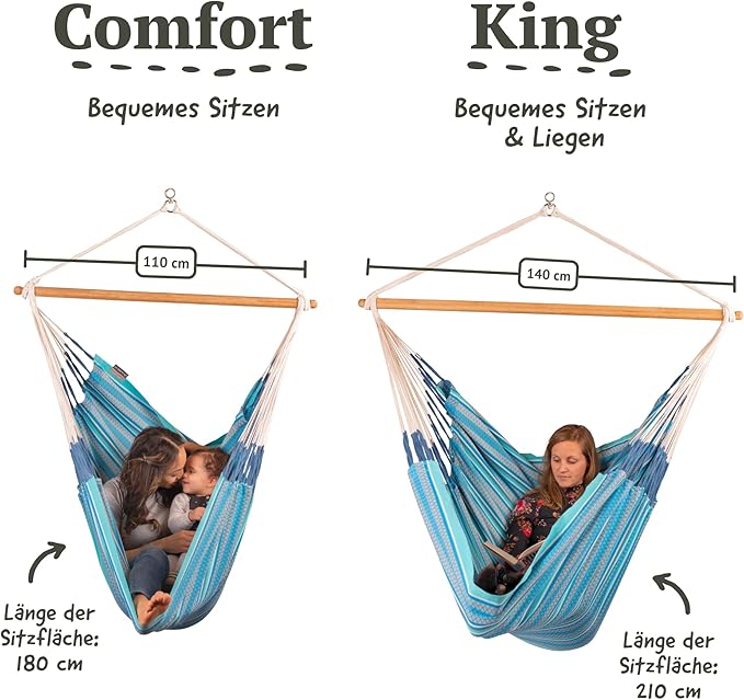 LA SIESTA® - XL King Habana Cotton Hammock Chair & CasaMount - Hanging Chair w/Suspension Kit for Walls Ceilings & Square Beams - Indoor Outdoor Swing Hanging Chair Bedroom Patio Balcony - Azure