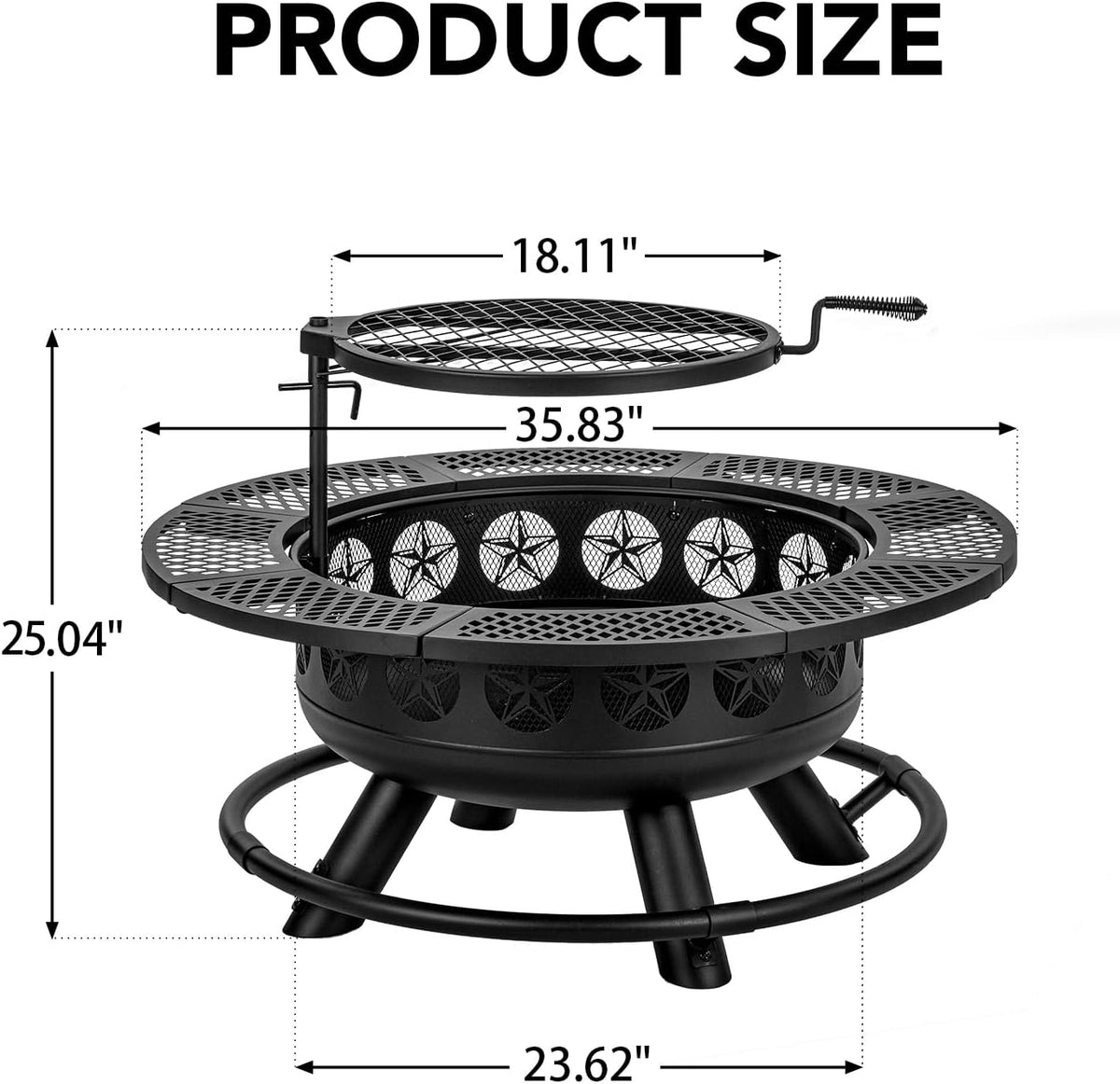 Fire Pit with Cooking Grill,Outdoor Wood Burning BBQ Firepit with Lid, 3-in-1 Outdoor Fire Pit for Backyard Deck Bonfire Patio Picnic