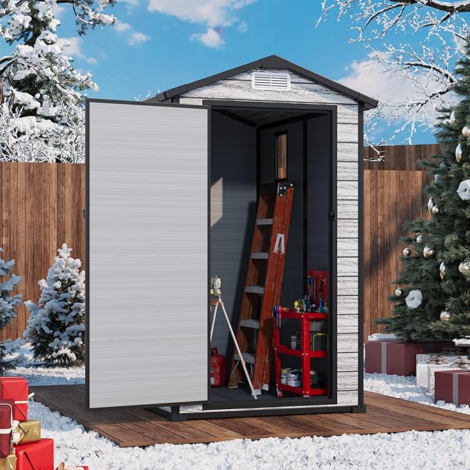 All-Weather Plastic Shed with Window, Outdoor Resin Garden Shed with Lockable Door and Vents, Outdoor Resin Storage Sheds for Backyard, Patio, Lawn, Tool, Bike