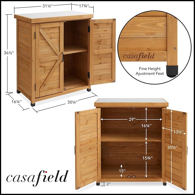 Casafield Outdoor Garden Potting Bench with Metal Tabletop and Storage Cabinet - Wooden Outdoor Garden Patio Workstation Table, Natural