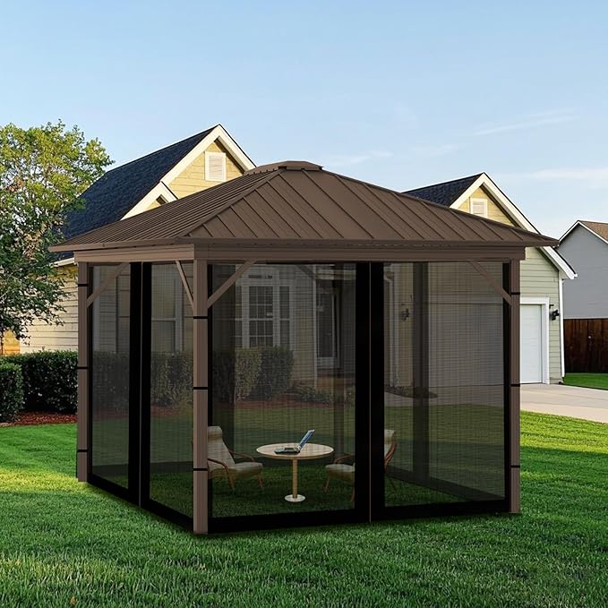 Replacement Gazebo Mosquito Netting 12' x 12',Universal Netting for Canopy Tent,4-Panel with Zipper for Outdoor Patio,Backyard (Mosquito Net Only,Black)