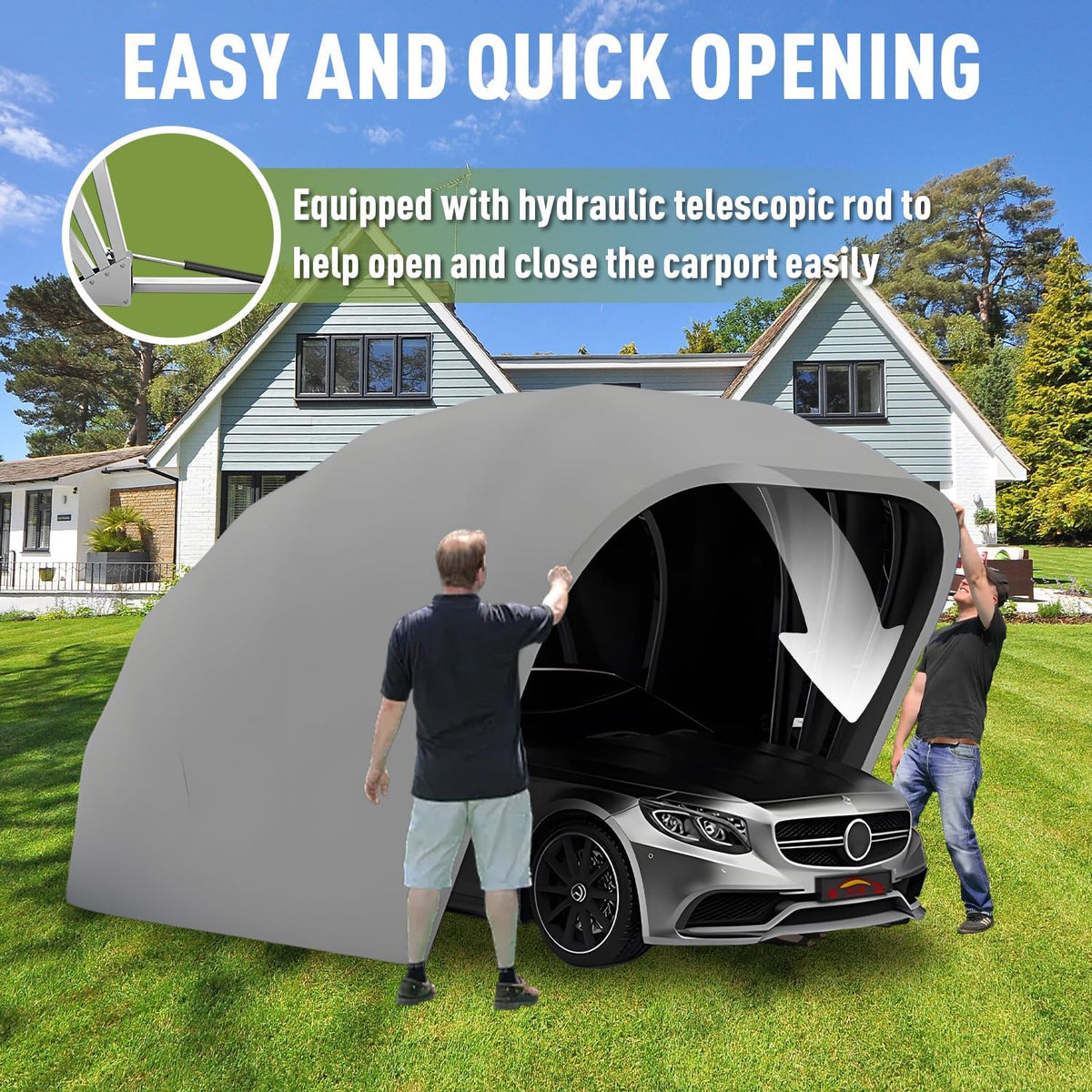 Stainless Steel Carport, Foldable Retractable Garage, Heavy Duty Mobile Carport, Semi-Automatic Outdoor Shelter, All-Weather Weatherproof RV Cover, for Parking Lot, Yard, Grey