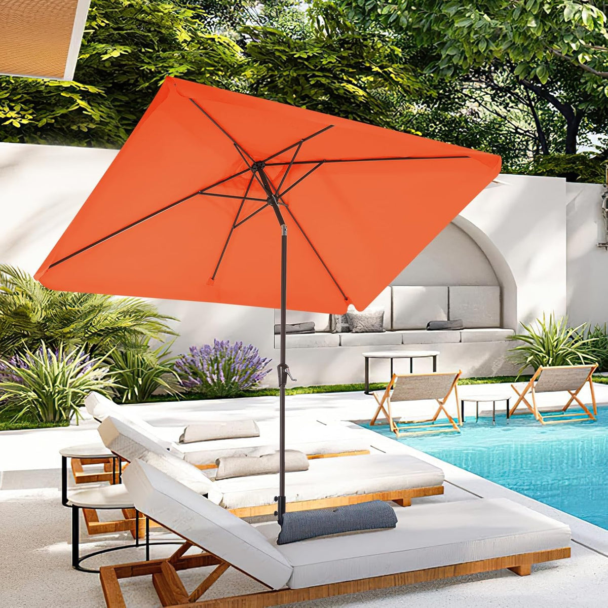 JEAREY 6.6 FT x 10 FT Rectangular Patio Umbrellas Outdoor Large Market Umbrella Pool w/Tilt & Crank Lift System 6 Sturdy Ribs UV Protection Waterproof Sunproof Orange