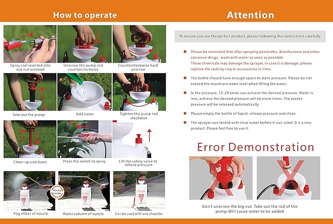 CLICIC 2.9 Gallon (11L) Lawn and Garden Portable Sprayer Pump Pressure Sprayer with Pressure Relief Valve and Adjustable Shoulder Strap for Lawns and Gardens or Cleaning Decks and Cars