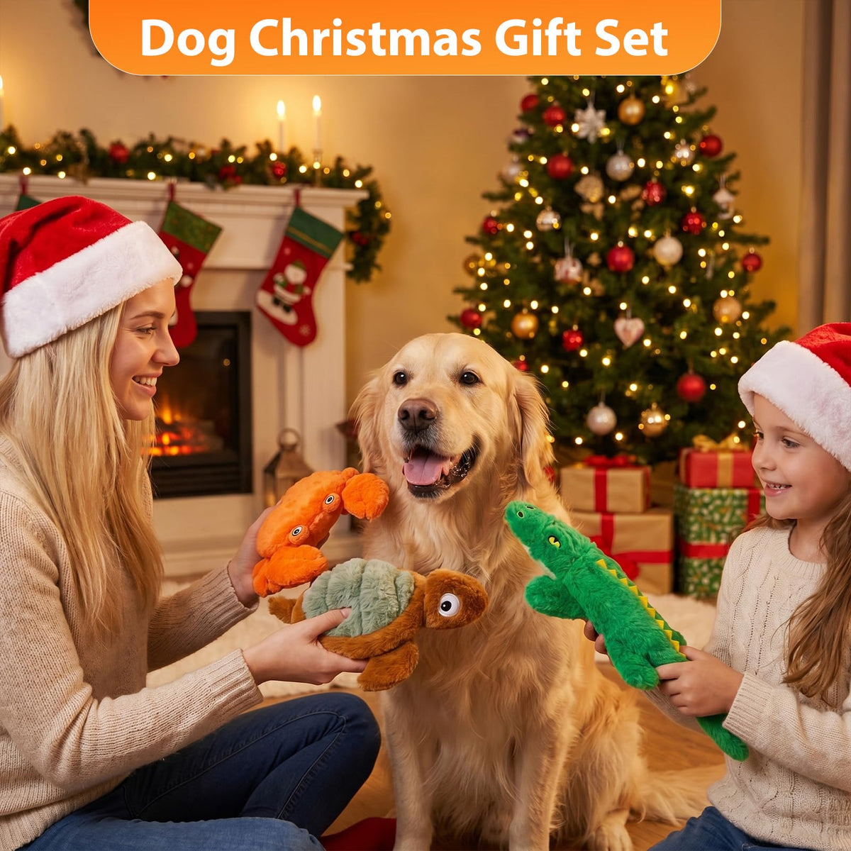 Homounter No Stuffing Dog Toys for Puppies, Small & Medium Dogs, 3 Pack Squeaky Crinkle Plush Toys for Teething & Anxiety Relief, Lightweight Interactive Animal Set to Keep Them Busy