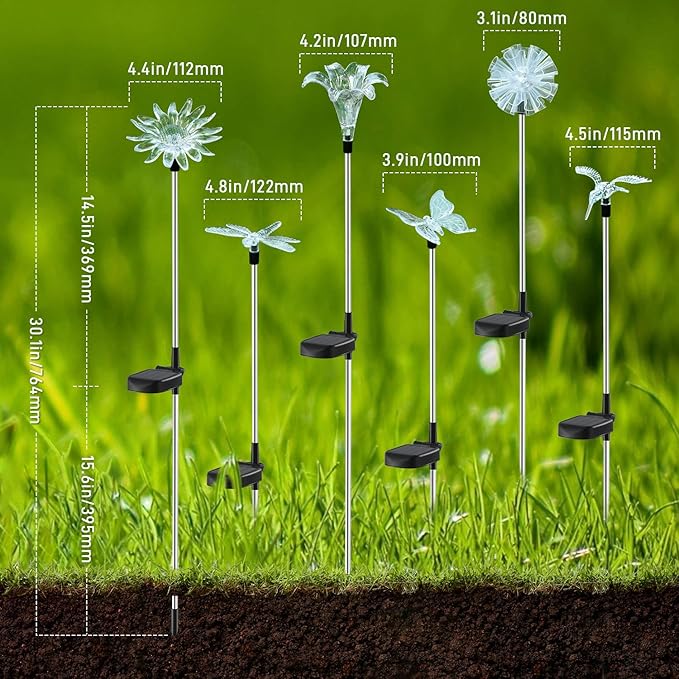 Solar Garden Lights Outdoor - 6 Pack LED Figurine Stake Lights, Color Changing Landscape Lighting, Halloween Decorative Flower Lights Solar Powered Waterproof for Patio Yard Pathway, Housewarming Gift