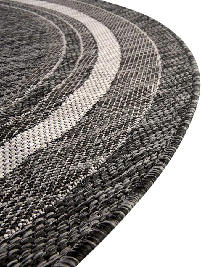 Unique Loom Outdoor Border Collection Area Rug - Soft Border (5' 3" x 8' Oval, Black/ Ivory)