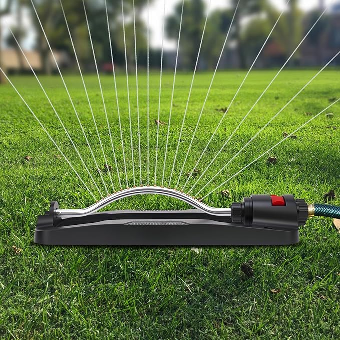 Lawn Sprinkler,Garden Oscillating Sprinkler,17 Brass Nozzles,Heavy Weight Thick and Sturdy Plastics Base with Metal Blocks,Up to 3600 Square Feet,Stable and Durable.