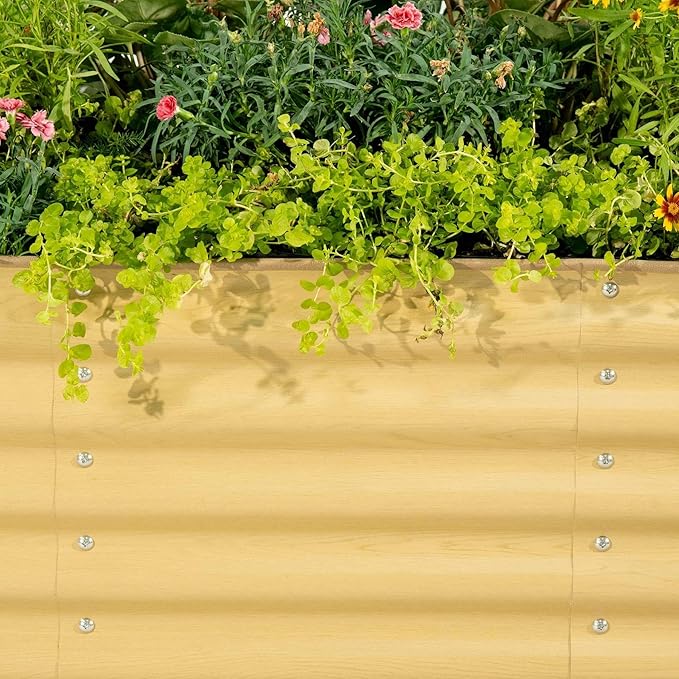 Vego garden Raised Garden Bed Kit, 17" Tall 10 in 1 Modular, Metal Planter Box for Vegetables, Flowers, Herbs, Sunlit Oak