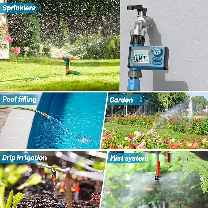 Sprinkler Timer, Hoses Timer for Watering, Outdoor Irrigation Timers, Water Scheduling Device for Tube Programmable with Auto/Manual/Rain-Delay System, Water Hoses Timers for Yard, Lawn, Pool(Blue)