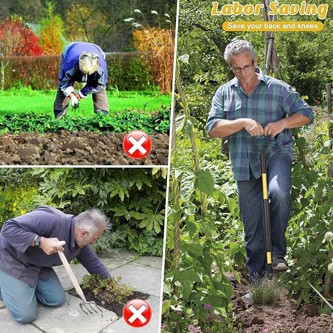 39" Stand Up Weed Puller Tool - Heavy Duty Detachable 3-Claw Weeder with Ergonomic Long D-Handle | Tools for Effortless Garden Weed Removal (Dandelions, Thistles & More)