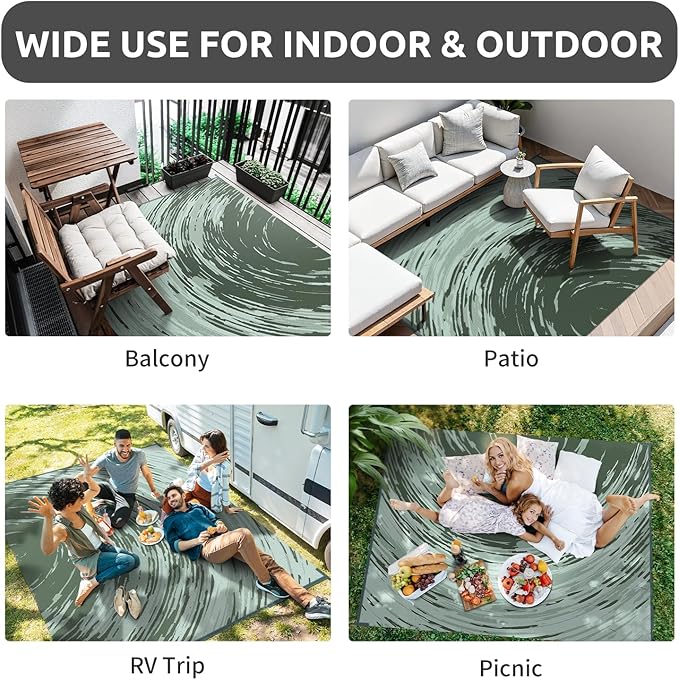 COCOER Modern Outdoor Rug 9x12 Reversible-Waterproof Outdoor Patio Rug-Quick Dry Outdoor Area Rugs Indoor Outdoor Rugs-Outside Rug Patio Decor for Porch Deck Balcony Backyard