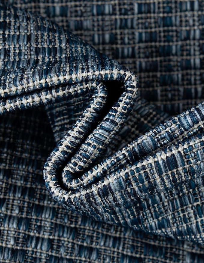 Unique Loom Outdoor Border Collection Area Rug - Soft Border (10' Square Blue/Ivory)