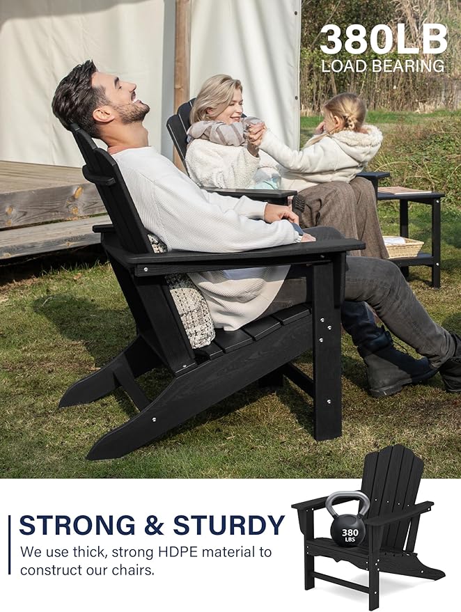 KINGYES HDPE Adirondack Chair, Classic All-Weather Adirondack Chair Set of 6, Black