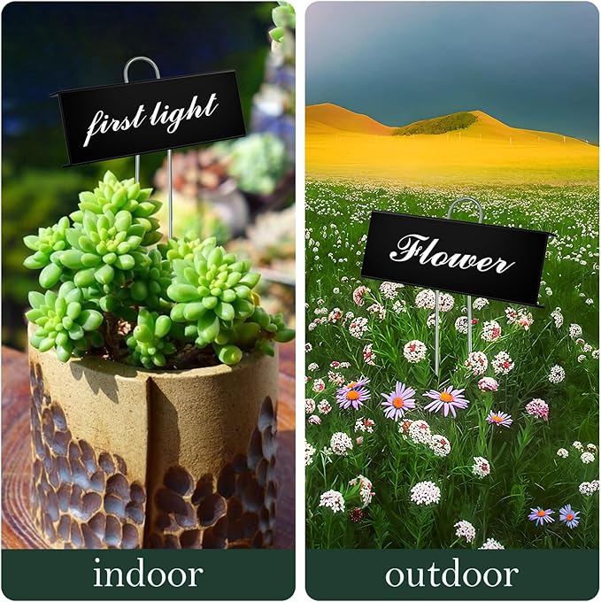 50 Pack Metal Plant Labels for Outdoor Garden Waterproof Plant Markers, Labels Garden Markers for Seedlings Herbs Vegetable Greenhouse Gifts, with Pen - Black