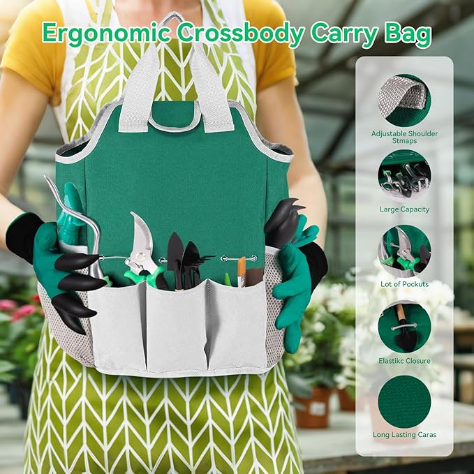 Garden Tool Set, Including 9 Succulent Tool Sets, 6 Large Heavy-Duty Aluminum Gardening Tools, with Gardening Tool Kit, Gloves, Watering Can, Fixing Line and Color Label,is Your Best Helper