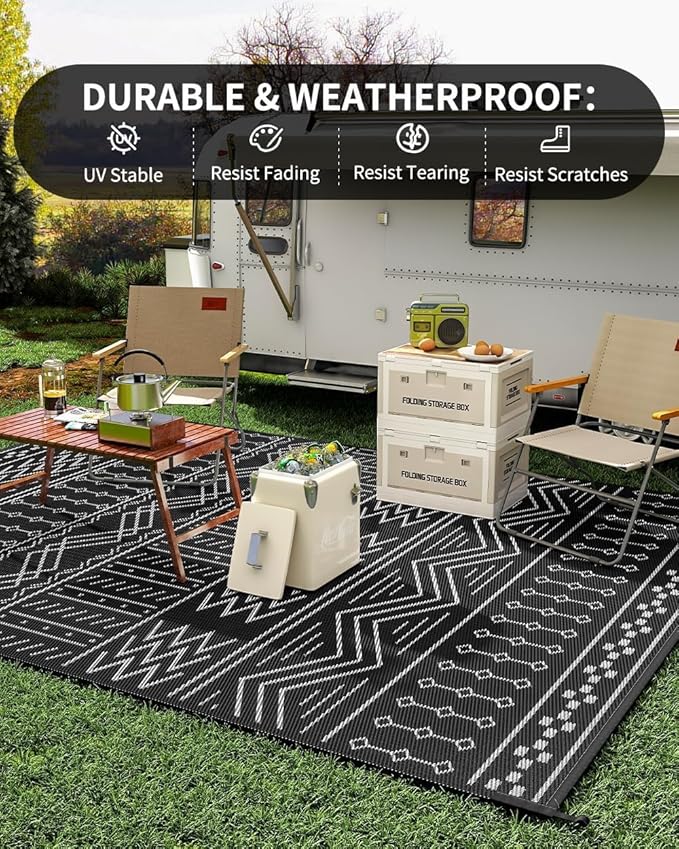 COCOER Outdoor Rug Carpet Waterproof 9x12 ft Patio Rug Mat Indoor Outdoor Area Rug for RV Camping Picnic Reversible Lightweight Plastic Straw Outside Rug for Patio Decor Decoration