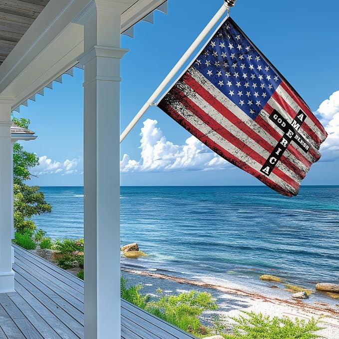 God Bless America Flag 3x5 ft, Double Sided Patriotic Usa Military Flag with Jesus and Cross for Outdoor House Yard Decorations, Patriotic Flag, Christian Gifts