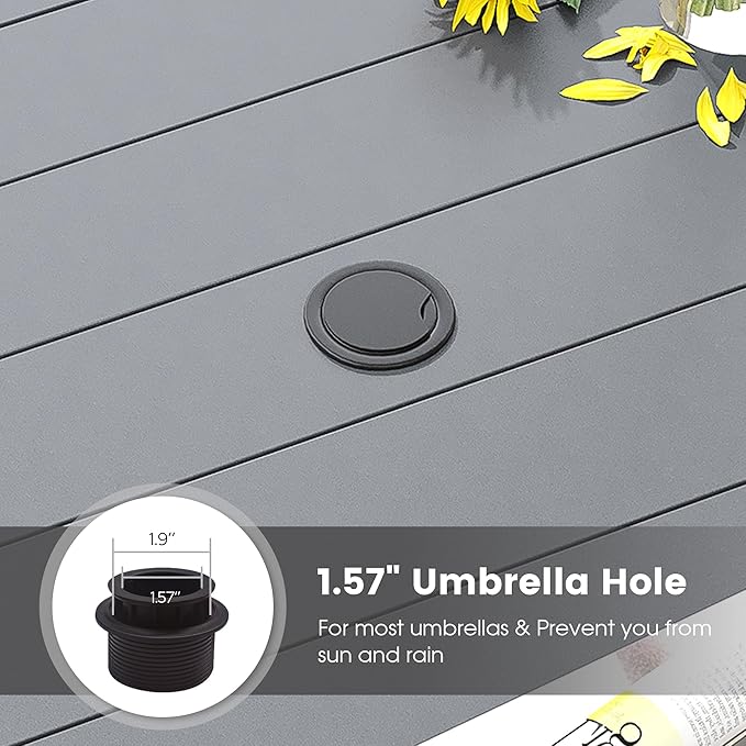 DIFY 50" Round Outdoor Patio Dining Table for 6, Metal Patio Table with 1.57" Adjustable Umbrella Hole, All-Weather Dining Furniture Table for Backyard Lawn Garden, Grey