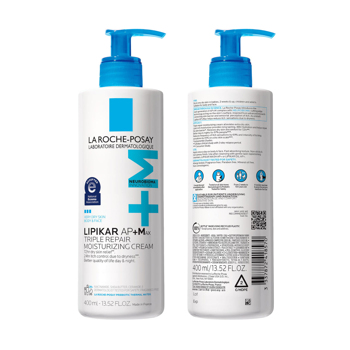 La Roche-Posay Lipikar AP+Max Triple Repair Moisturizing Body Cream,13.52oz