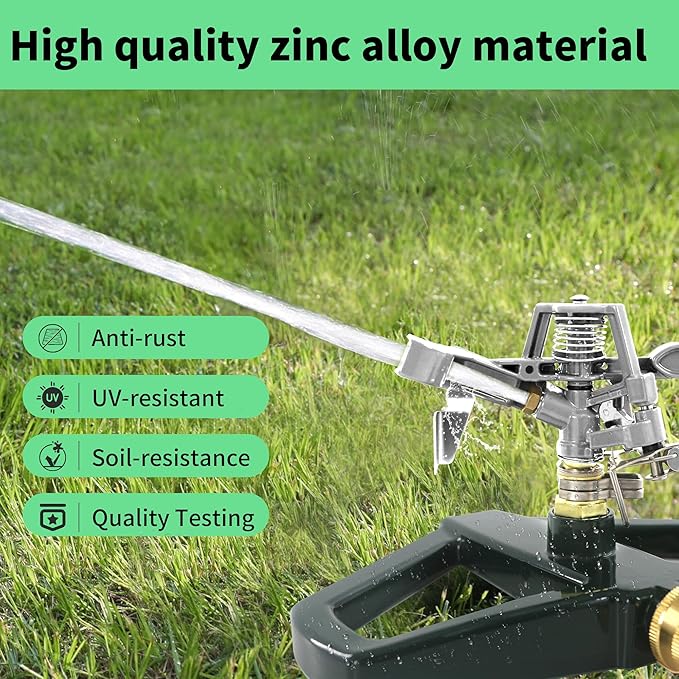 Impact Sprinklers for Yard with Metal Base, Heavy Duty Zinc Alloy Water Sprinkler for Lawn, Automatic 360° Roating for Large Lawn and Garden, Coverage up to 5,800 Sq.Ft, Silver