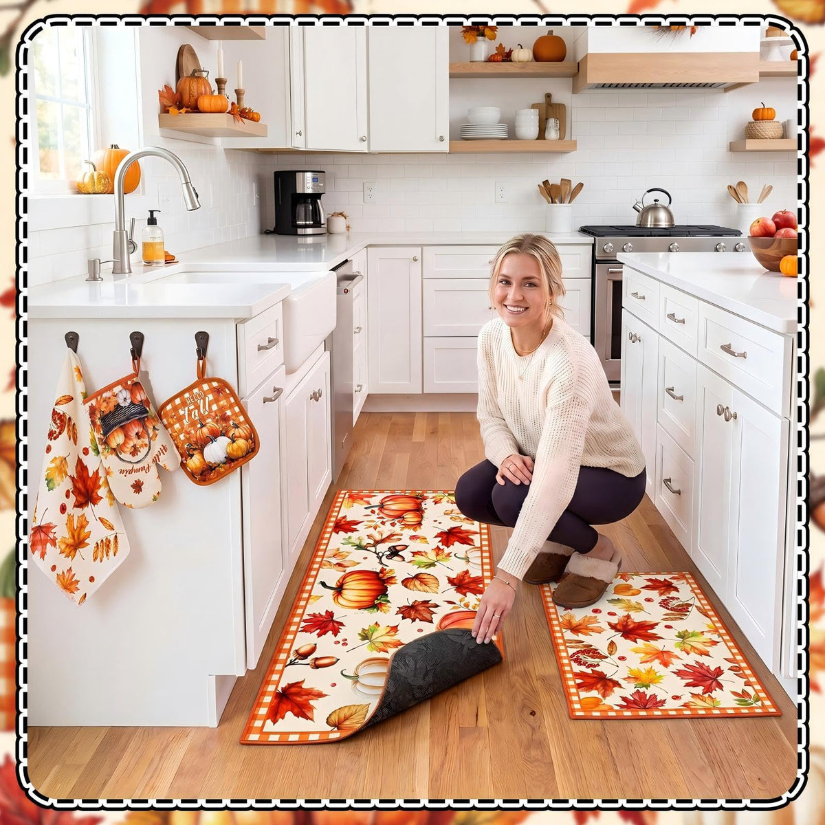 Fourluoo 10 Pcs Fall Kitchen Decor Maple Leaves Kitchen Accessories Set