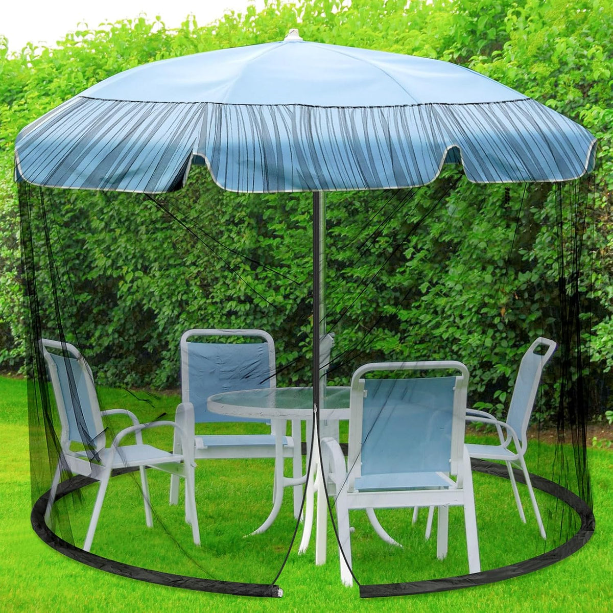 Windyun 2 Pcs 7 to 10 ft Patio Umbrella Mosquito Netting with Double Zipper Door, Screen Universal Hanging Mosquito Net for Patio Polyester Mesh Umbrella Screen for Outdoor and Patio Tables(Black)