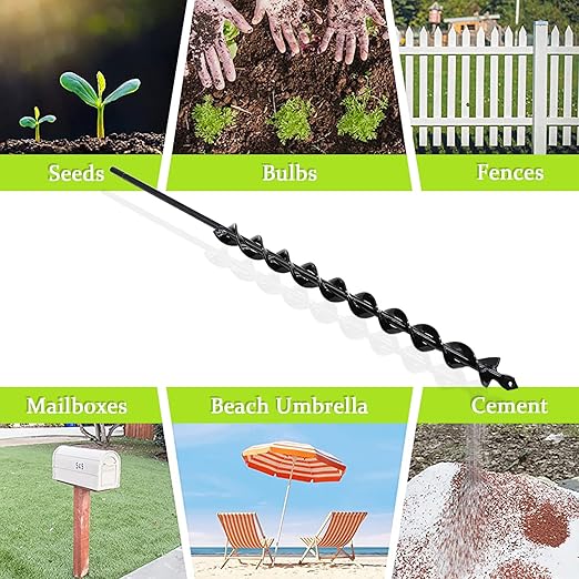 TCBWFY 24 Inch Auger Drill Bit for Planting - 1.2"x24" Long Handle Easy Planter Garden Auger - Bulb & Bedding Plant Augers - Post Hole Digger for 3/8”Hex Drive Drill