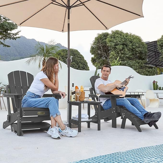 SERWALL Folding Adirondack Chair Footrest Set of 2, Adirondack Ottomans Without Assembly, Grey