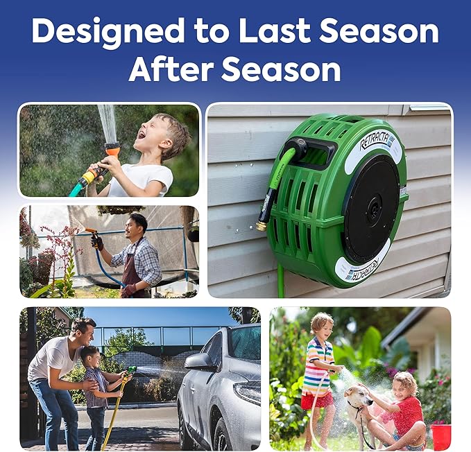 Macnaught Retractable Garden Hose Reel, 60 Ft Water Hose Reel Heavy Duty Retractable Hose with Metal 180° Swivel Rotation Bracket for Wall Mount - Green